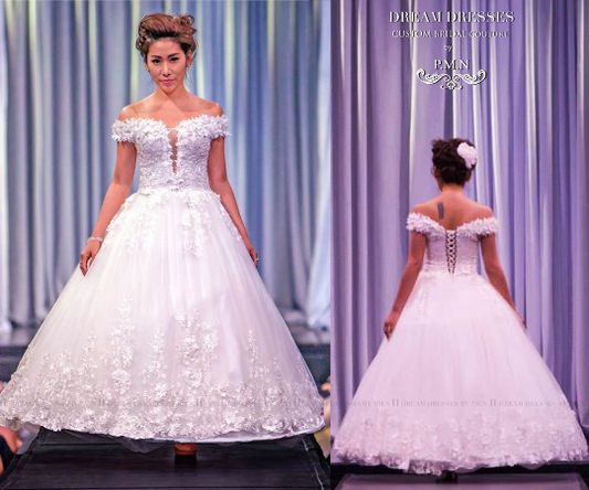 SAMPLE SALE/ Off Shoulder Lace Ball Gown with 3D Flowers Lace Appliques (Style #PB146) - Dream Dresses by P.M.N
- 1