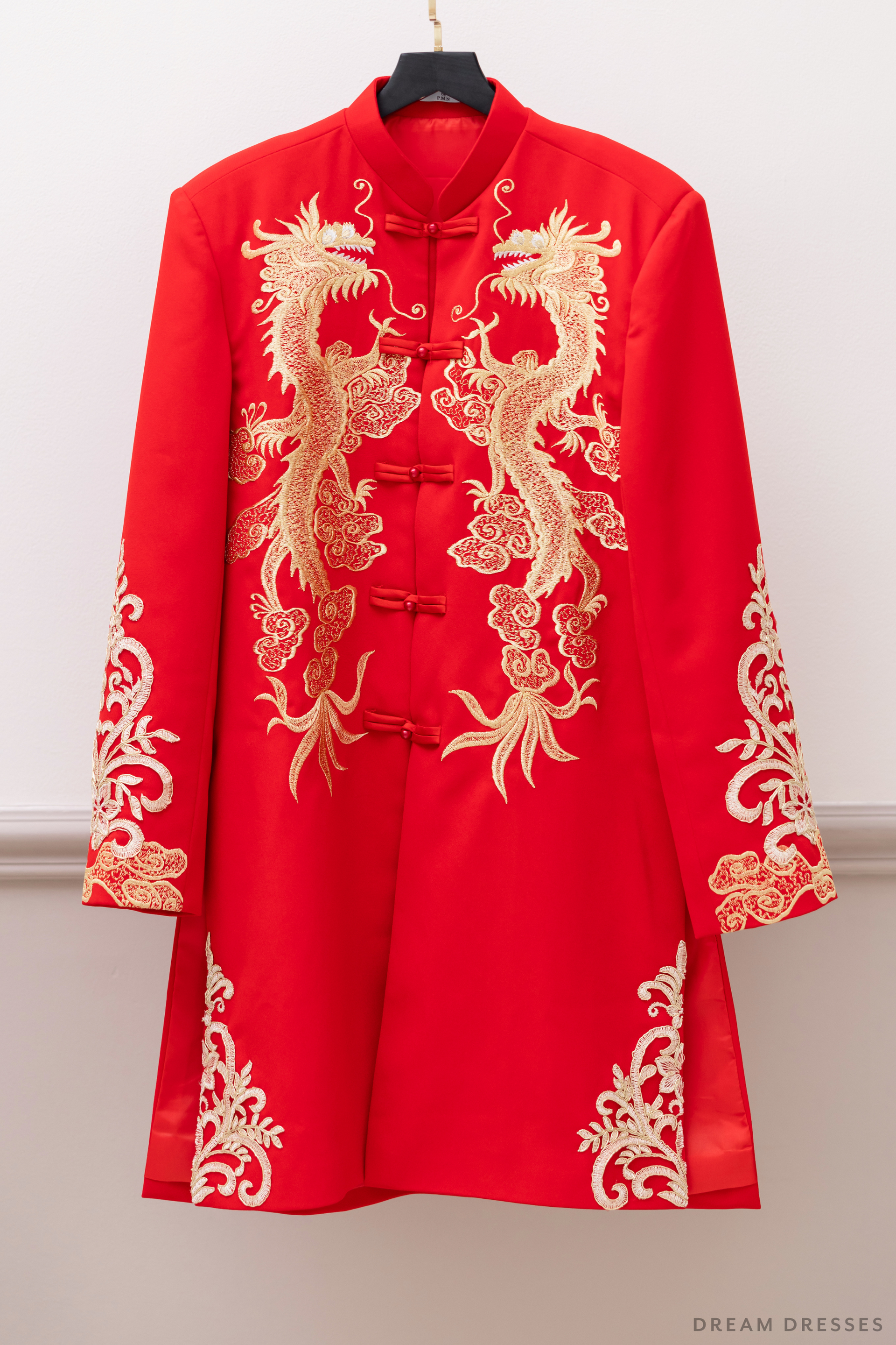 Red and Gold Groom Jacket with Dragon Embroidery| Red Chinese Tang Suit (#Khang) - Dream Dresses by P.M.N.