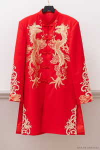 Red and Gold Groom Jacket with Dragon Embroidery| Red Chinese Tang Suit (#Khang) - Dream Dresses by P.M.N.