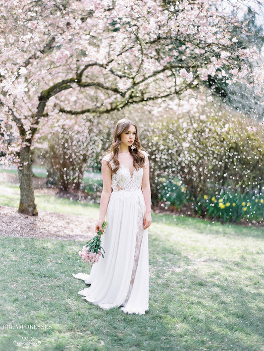 Lace and Chiffon Wedding Dress (#INAYA) - Dream Dresses by P.M.N.