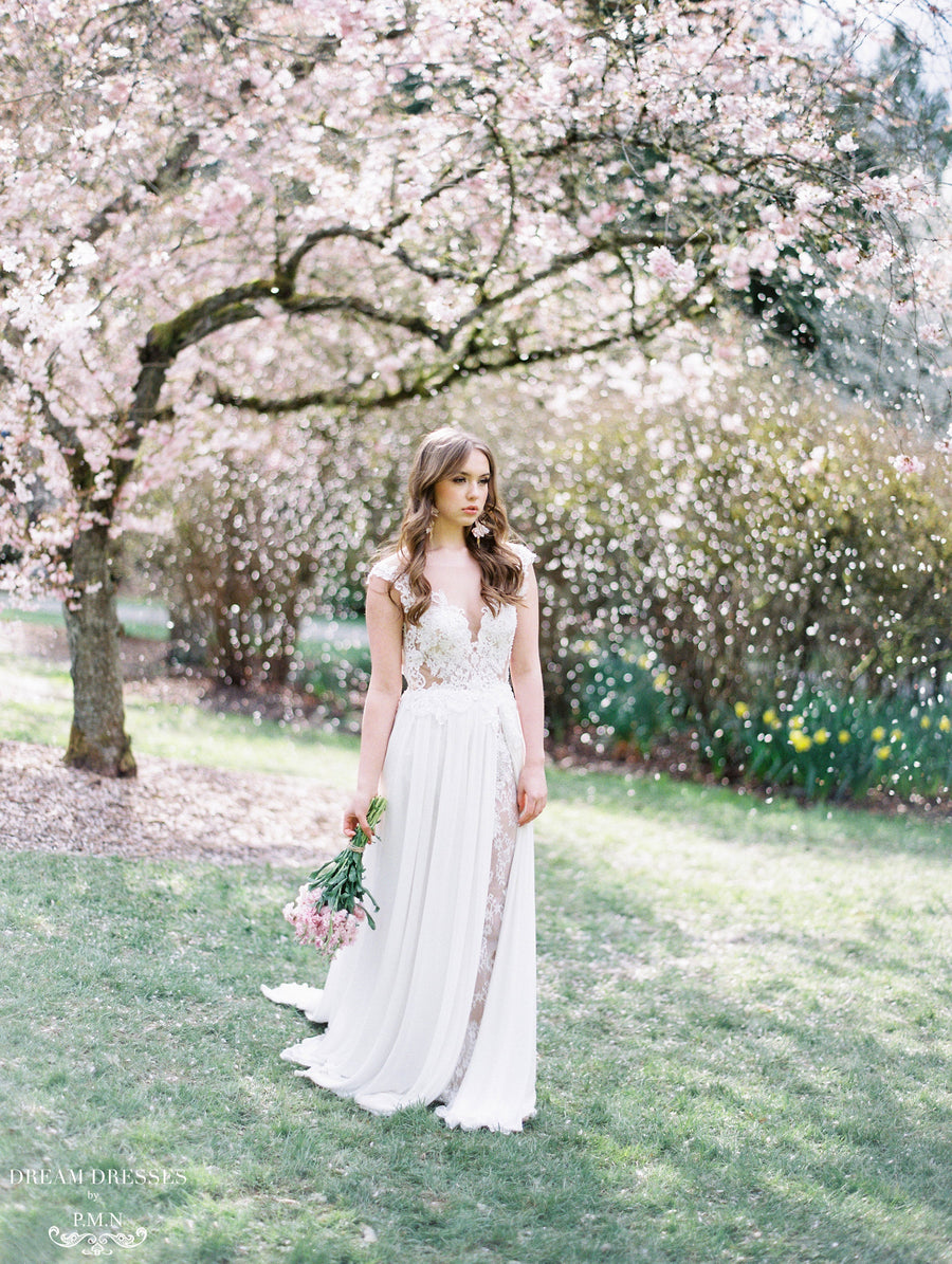 Lace and Chiffon Wedding Dress (#INAYA) - Dream Dresses by P.M.N.