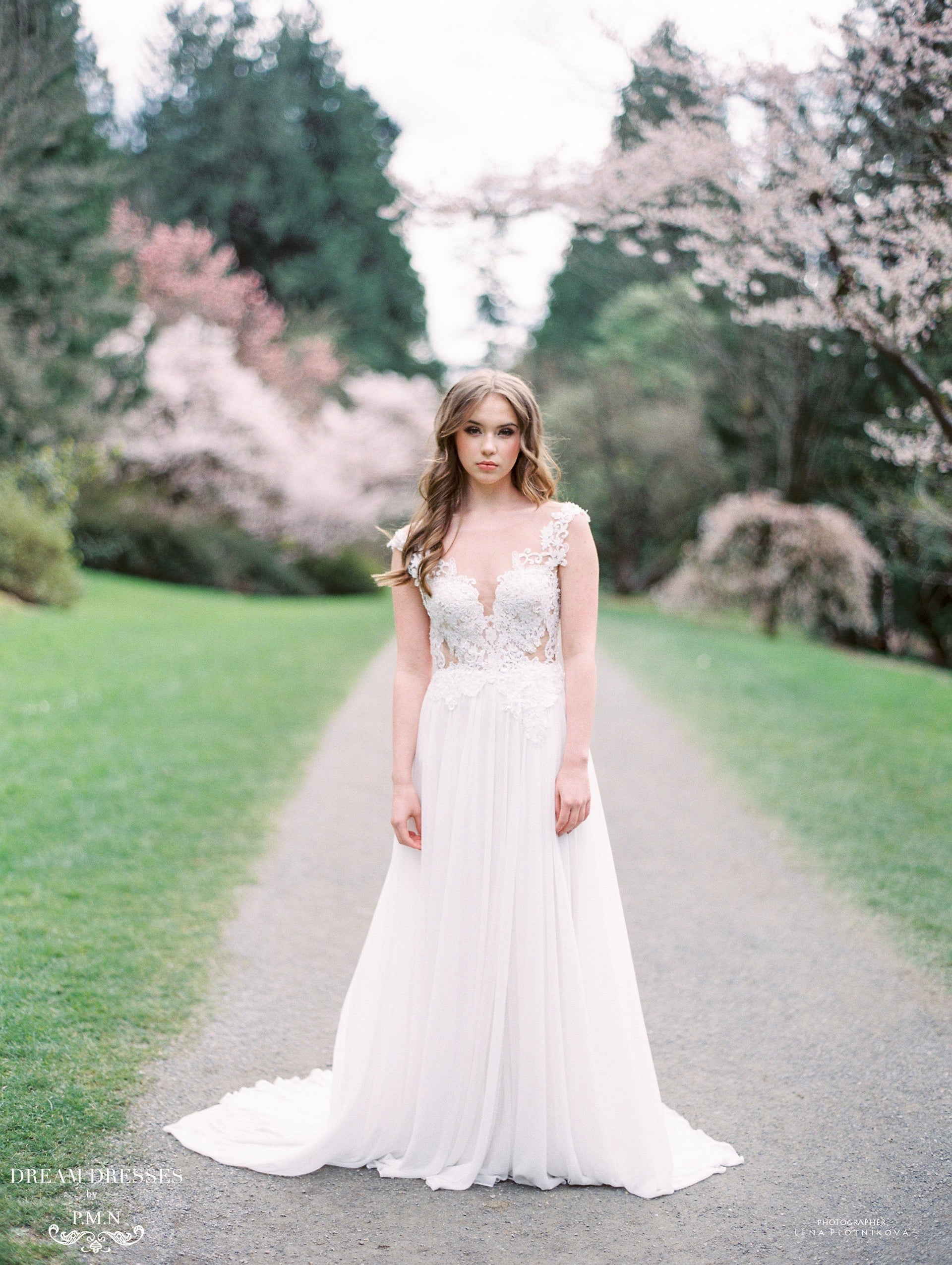 Lace and Chiffon Wedding Dress (#INAYA) - Dream Dresses by P.M.N.