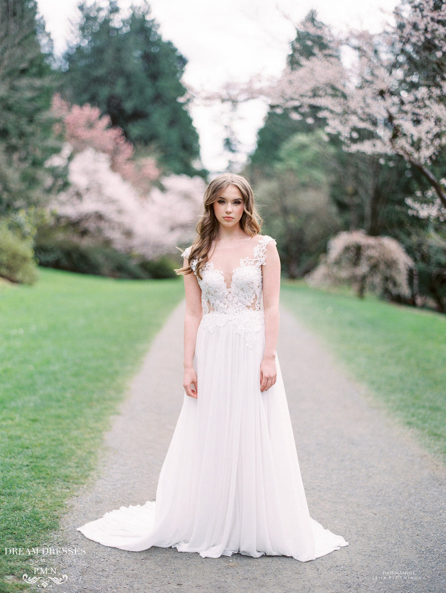 Lace and Chiffon Wedding Dress (#INAYA) - Dream Dresses by P.M.N.