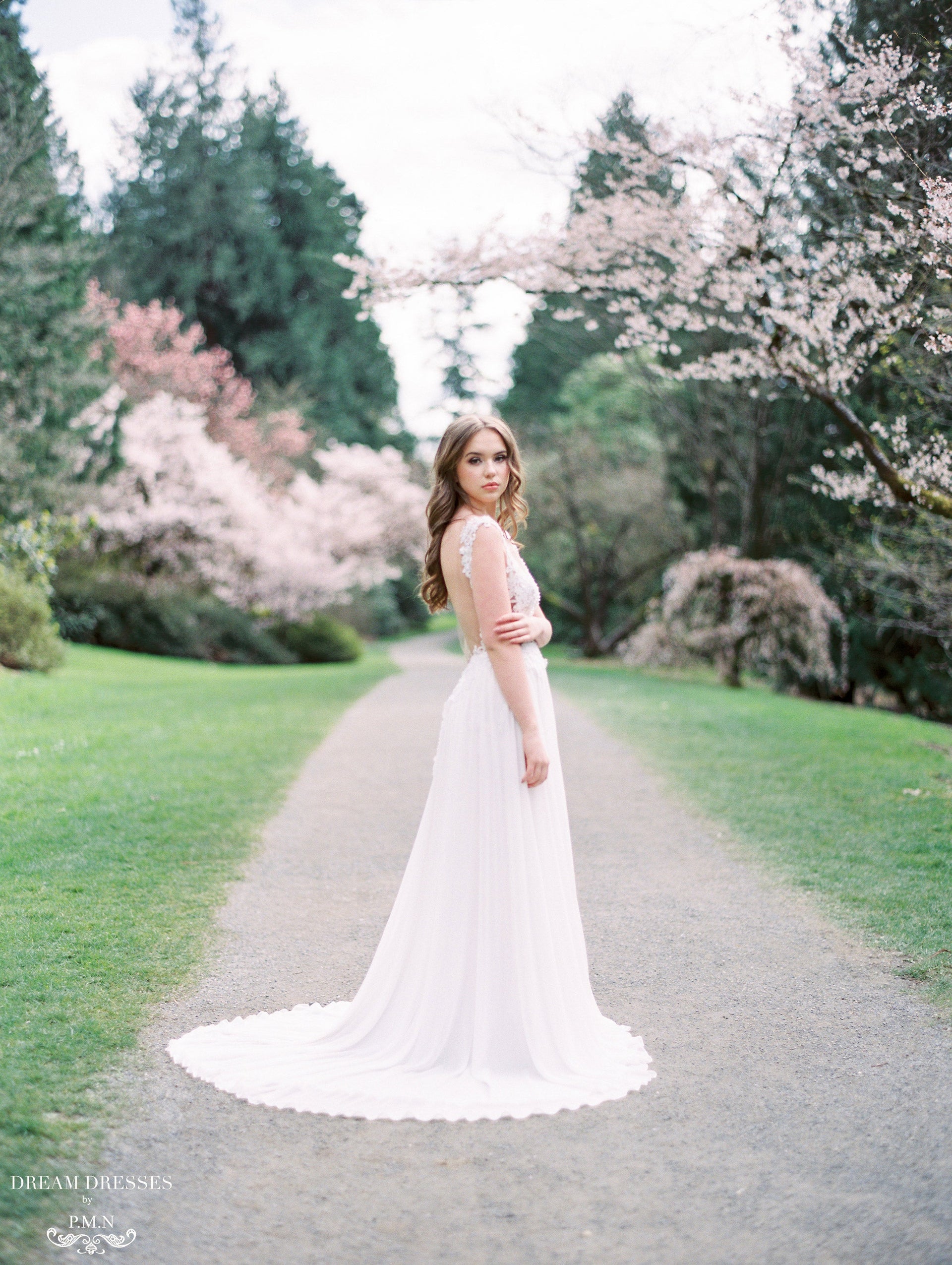 Lace and Chiffon Wedding Dress (#INAYA) - Dream Dresses by P.M.N.
