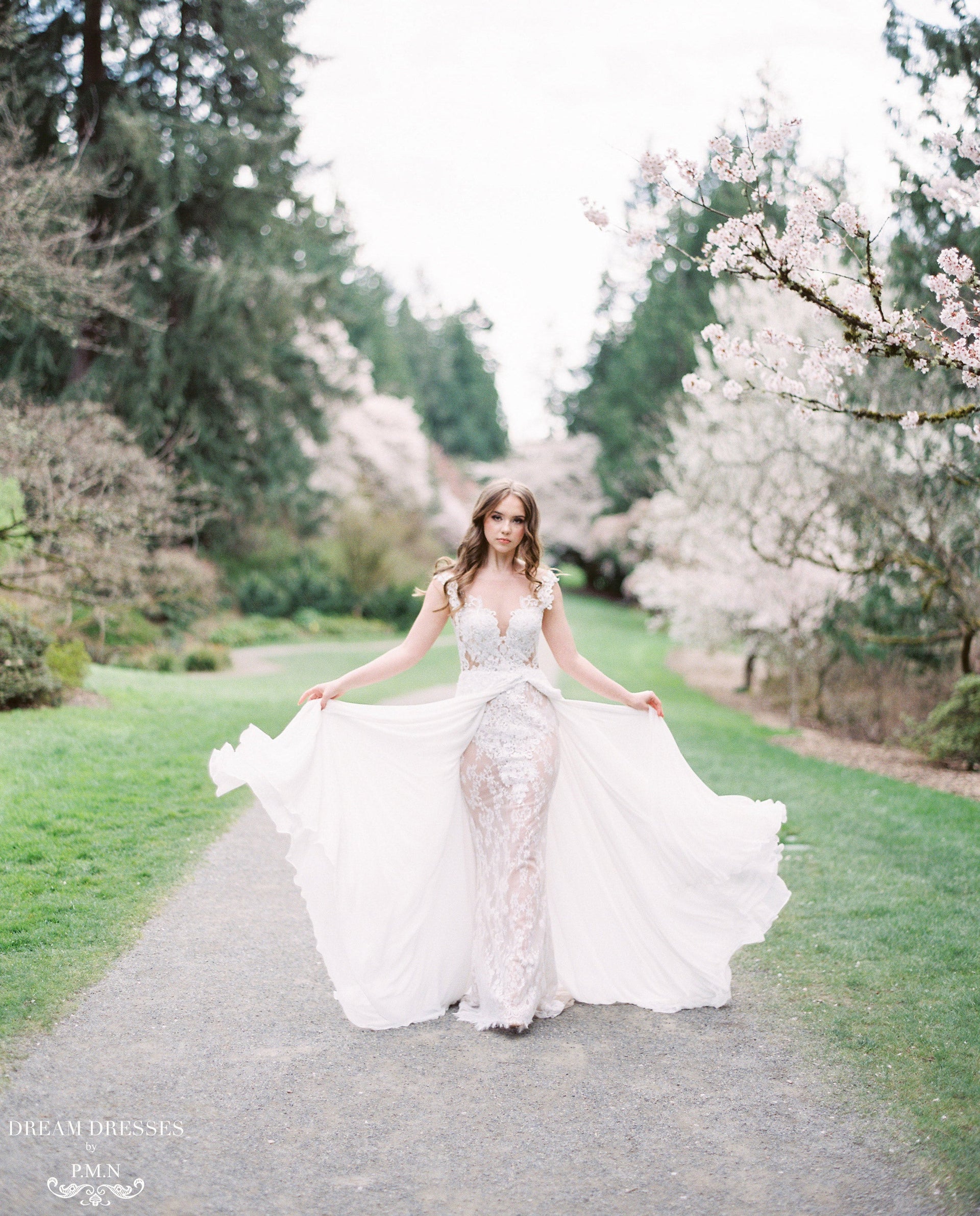 Lace and Chiffon Wedding Dress (#INAYA) - Dream Dresses by P.M.N.