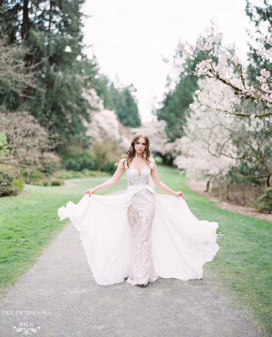 Lace and Chiffon Wedding Dress (#INAYA) - Dream Dresses by P.M.N.