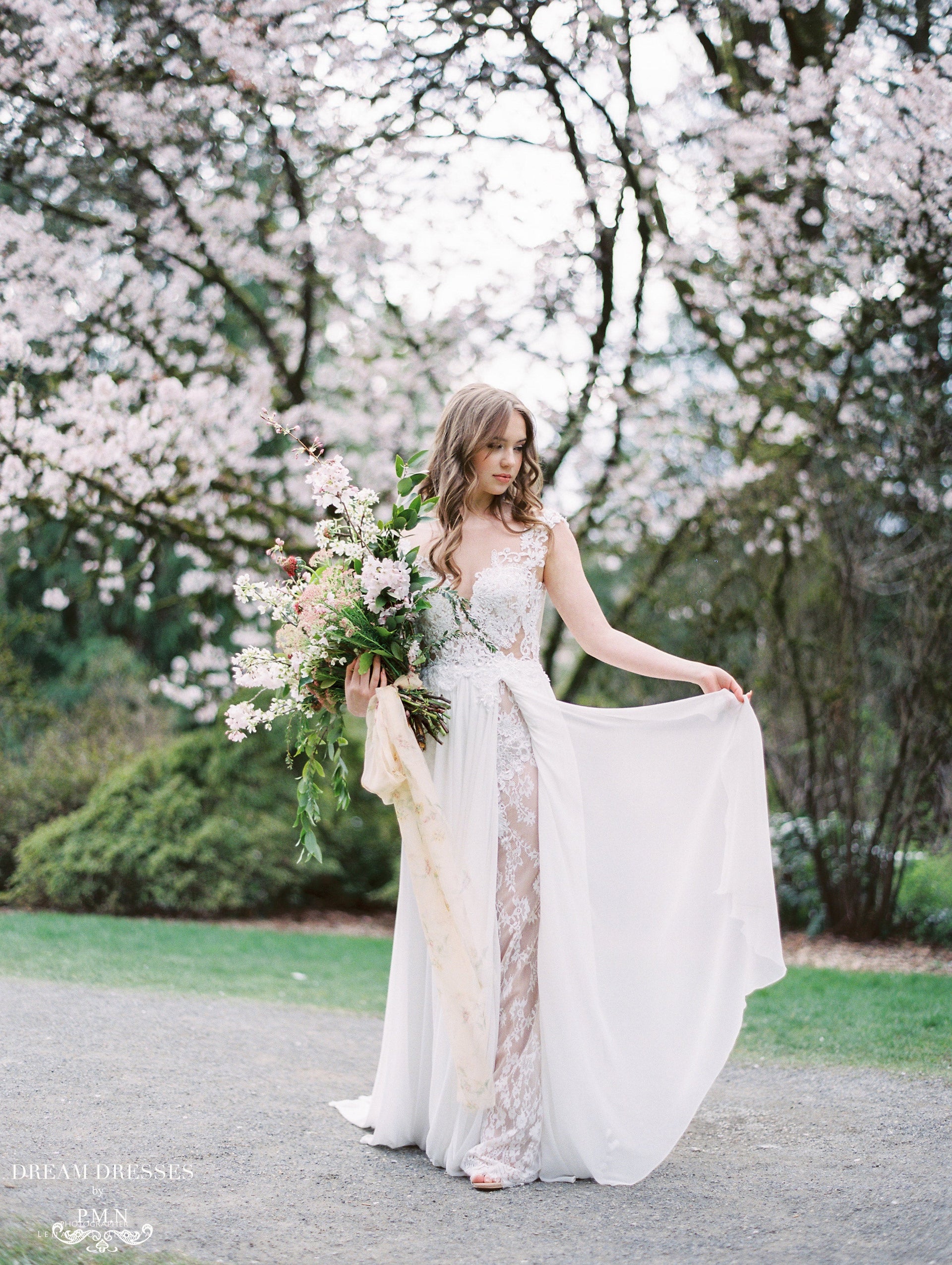 Lace and Chiffon Wedding Dress (#INAYA) - Dream Dresses by P.M.N.