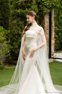 High Neck Cathedral Bridal Cape (#MIKAYLEE) - Dream Dresses by P.M.N.