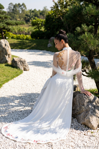 White Bridal Embroidery Ao Dai | Modern Vietnamese Bridal Dress (#REGINYA) - Dream Dresses by P.M.N.