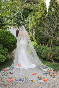 Single Tier Bridal Veil with Flowers (#ALIEAH) - Dream Dresses by P.M.N.