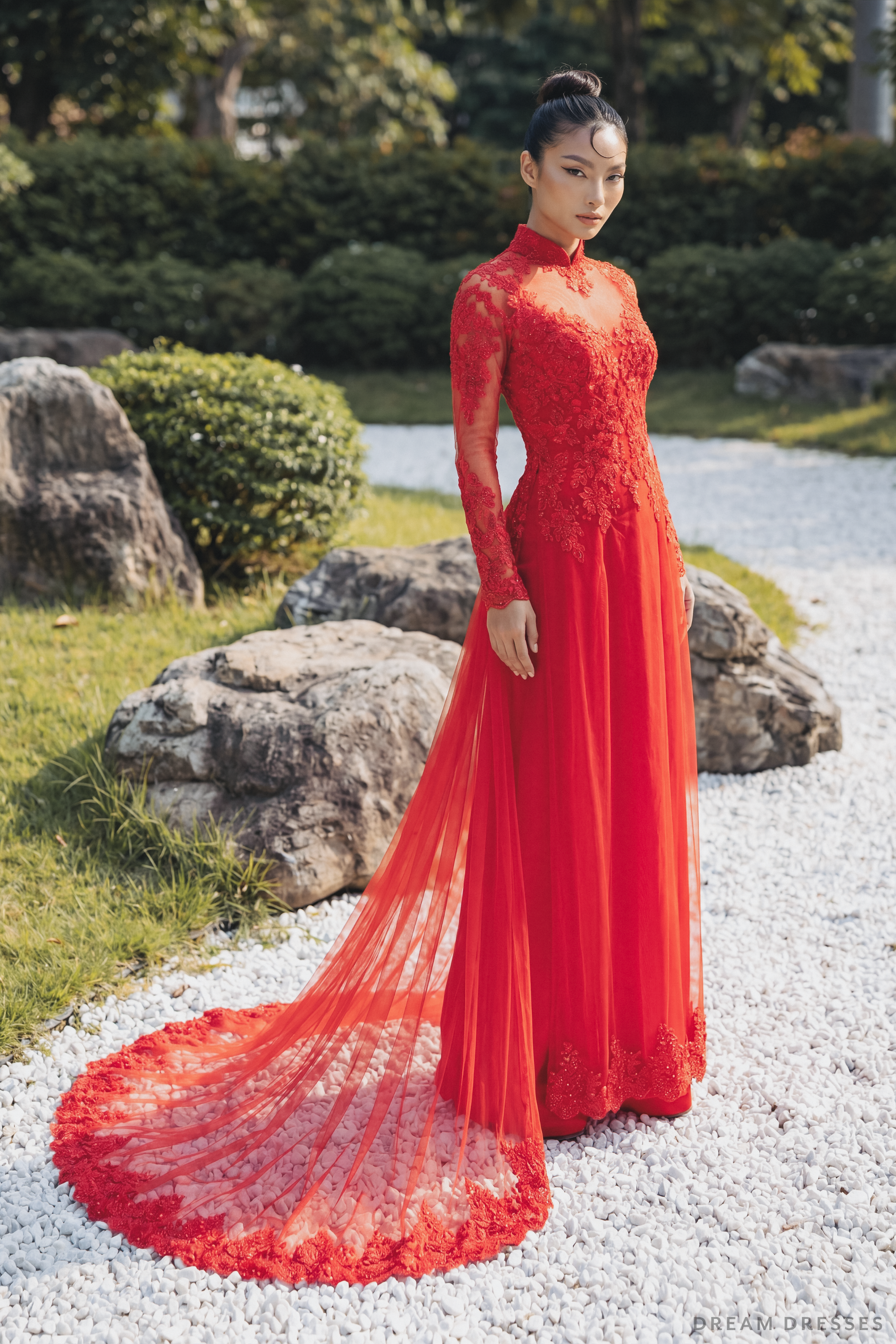 Red Bridal Ao Dai | Modern Vietnamese Bridal Dress (#VELORA)