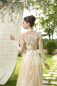 Champagne Bridal Ao Dai | Modern Vietnamese Bridal Dress (#TULIPE) - Dream Dresses by P.M.N.
