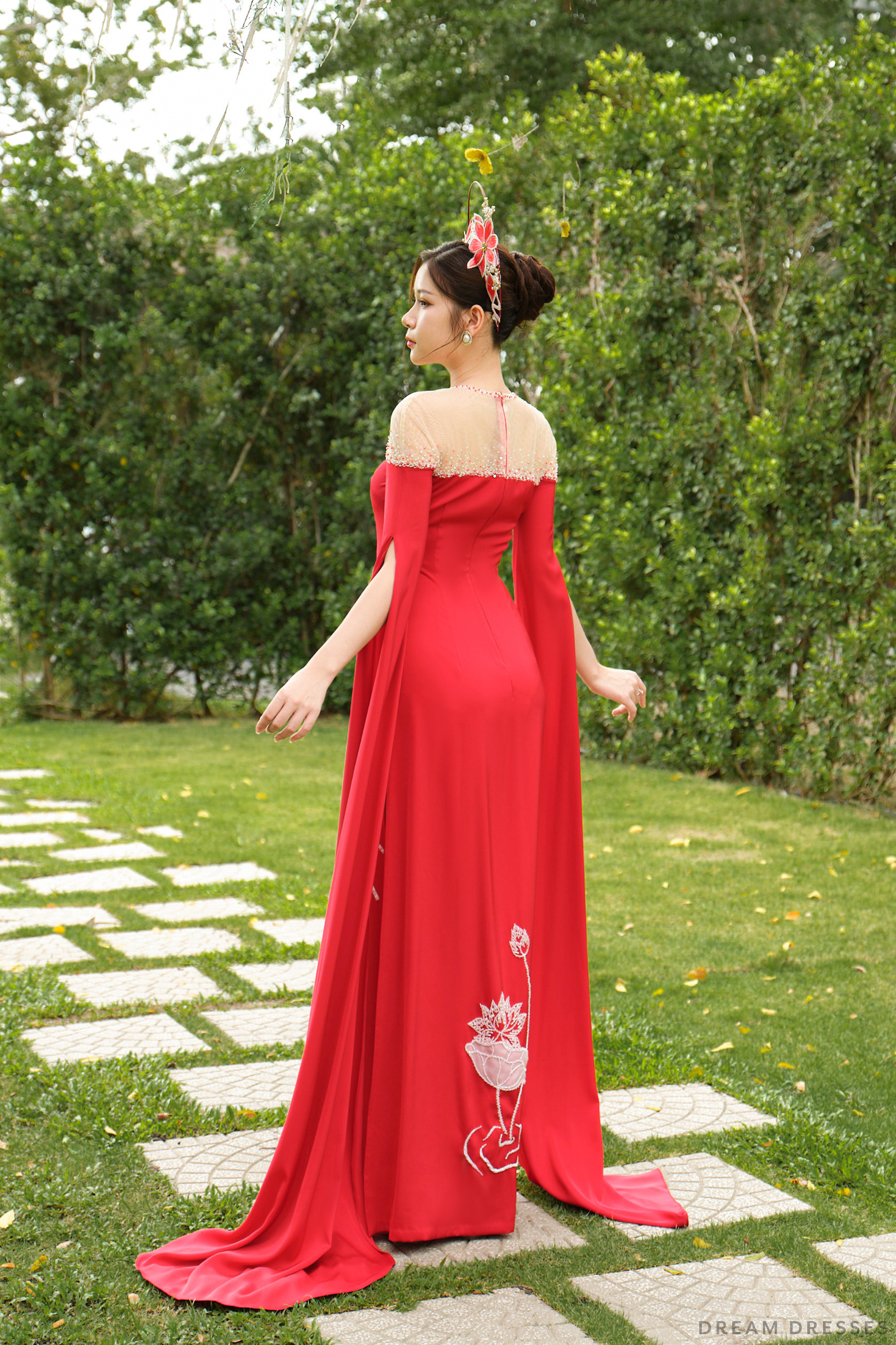 Red Bridal Ao Dai | Vietnamese Modern Bridal Dress (#CLARISSA)
