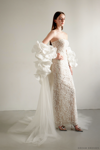 Haute Couture Wedding Cape with Flowers (#ORALIE) - Dream Dresses by P.M.N.