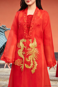 Red and Gold Ao Dai OverCoat | Traditional Vietnamese Bridal OverCoat  (#ANNA) - Dream Dresses by P.M.N.