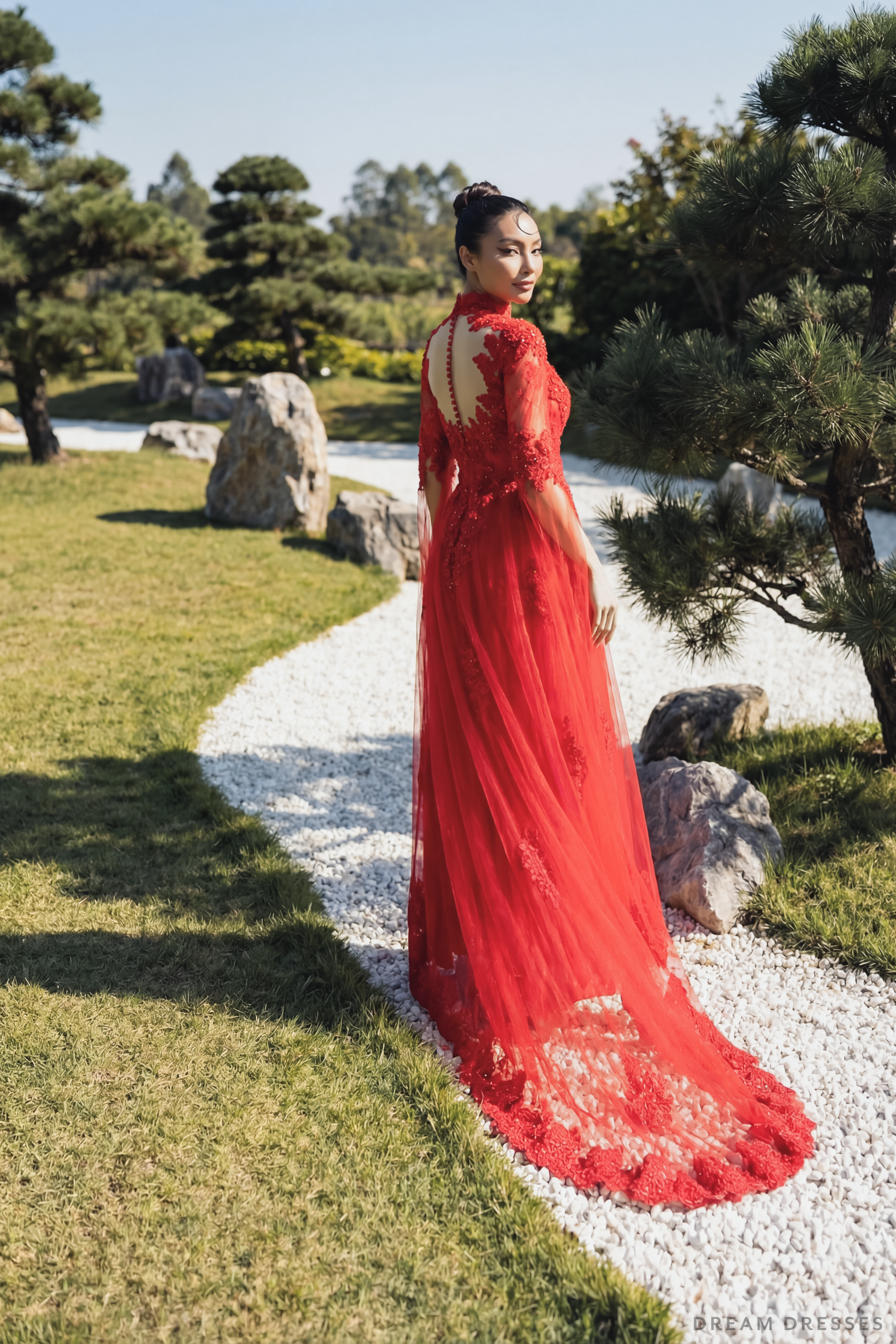 Red Bridal Ao Dai | Lace Vietnamese Bridal Dress (#HANLYN)