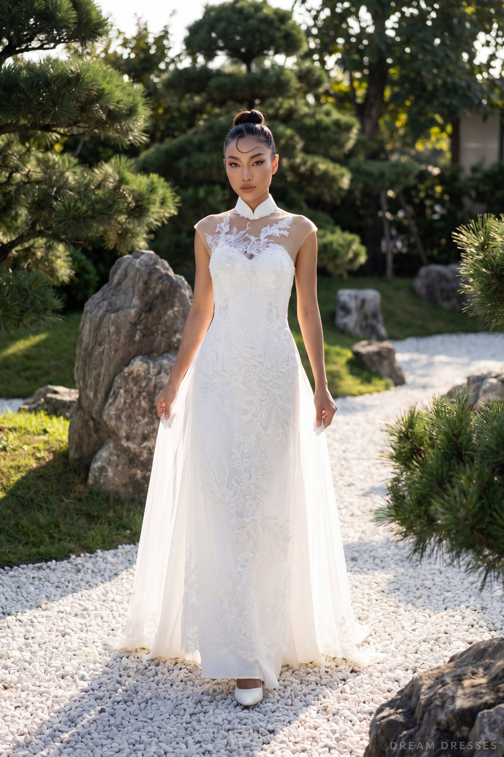 White Bridal Ao Dai | Modern Vietnamese Bridal Dress (#YING)
