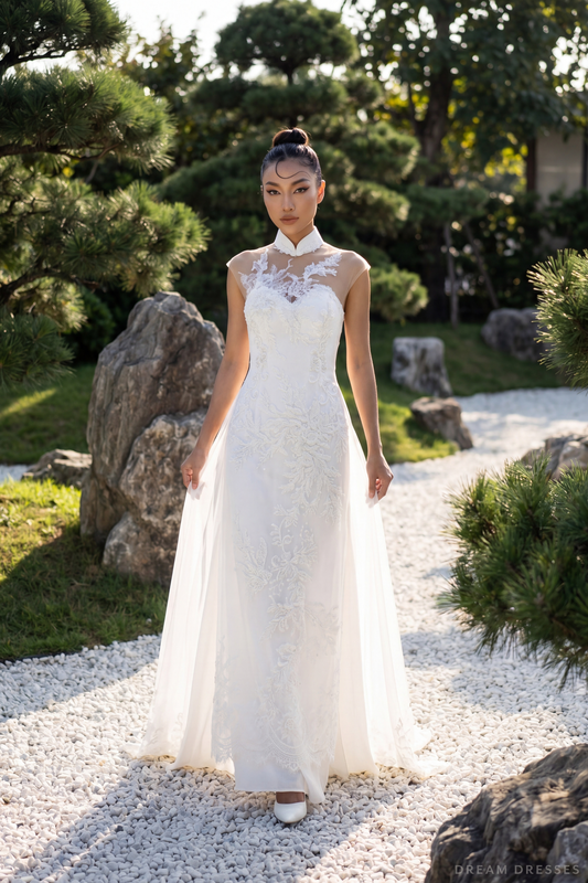 White Bridal Ao Dai | Modern Vietnamese Bridal Dress (#YING) - Dream Dresses by P.M.N.