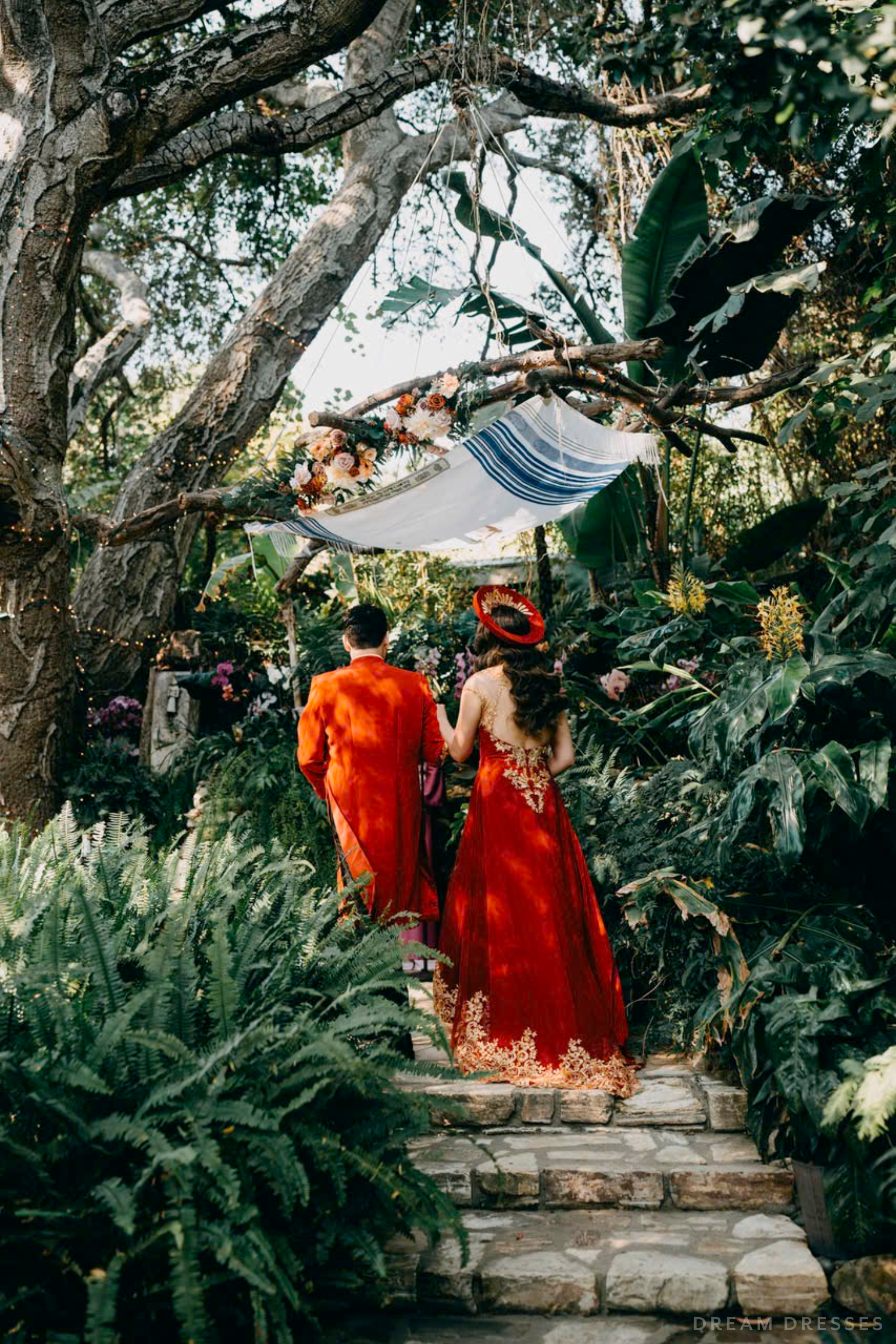 Red Bridal Ao Dai with Gold Lace | Vietnamese Bridal Dress (#NELLY)