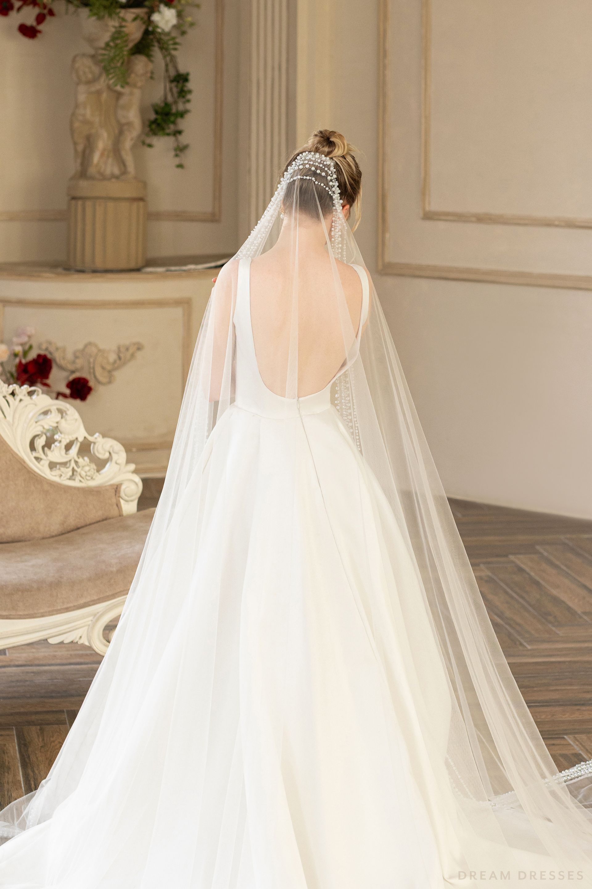 Cathedral Wedding Veil with Pearls (#QUEEN) - Dream Dresses by P.M.N.
