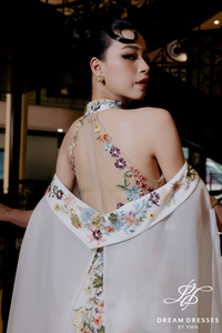Light Ivory Wedding Dress with High Fashion Cape (#MEILAN)