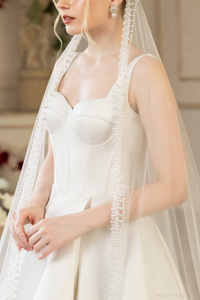 Cathedral Wedding Veil with Pearls (#QUEEN) - Dream Dresses by P.M.N.