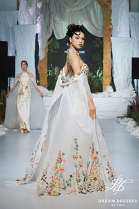 Light Ivory Wedding Dress with High Fashion Cape (#MEILAN)