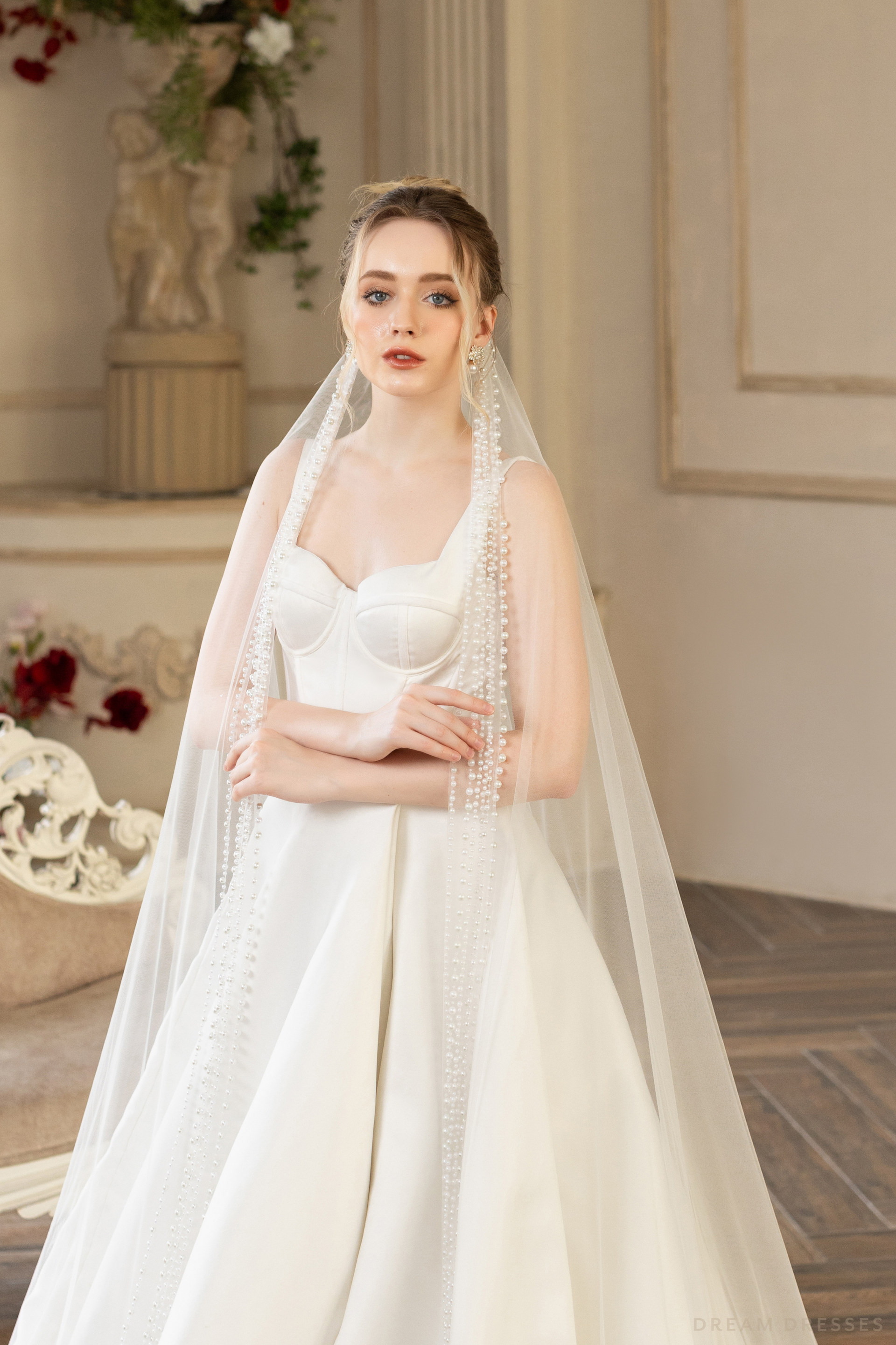 Cathedral Wedding Veil with Pearls (#QUEEN) - Dream Dresses by P.M.N.