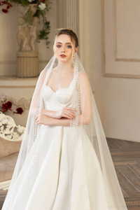 Cathedral Wedding Veil with Pearls (#QUEEN) - Dream Dresses by P.M.N.