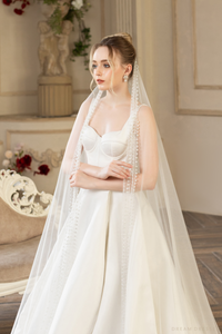 Cathedral Wedding Veil with Pearls (#QUEEN) - Dream Dresses by P.M.N.