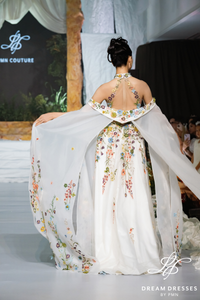 Light Ivory Wedding Dress with High Fashion Cape (#MEILAN)