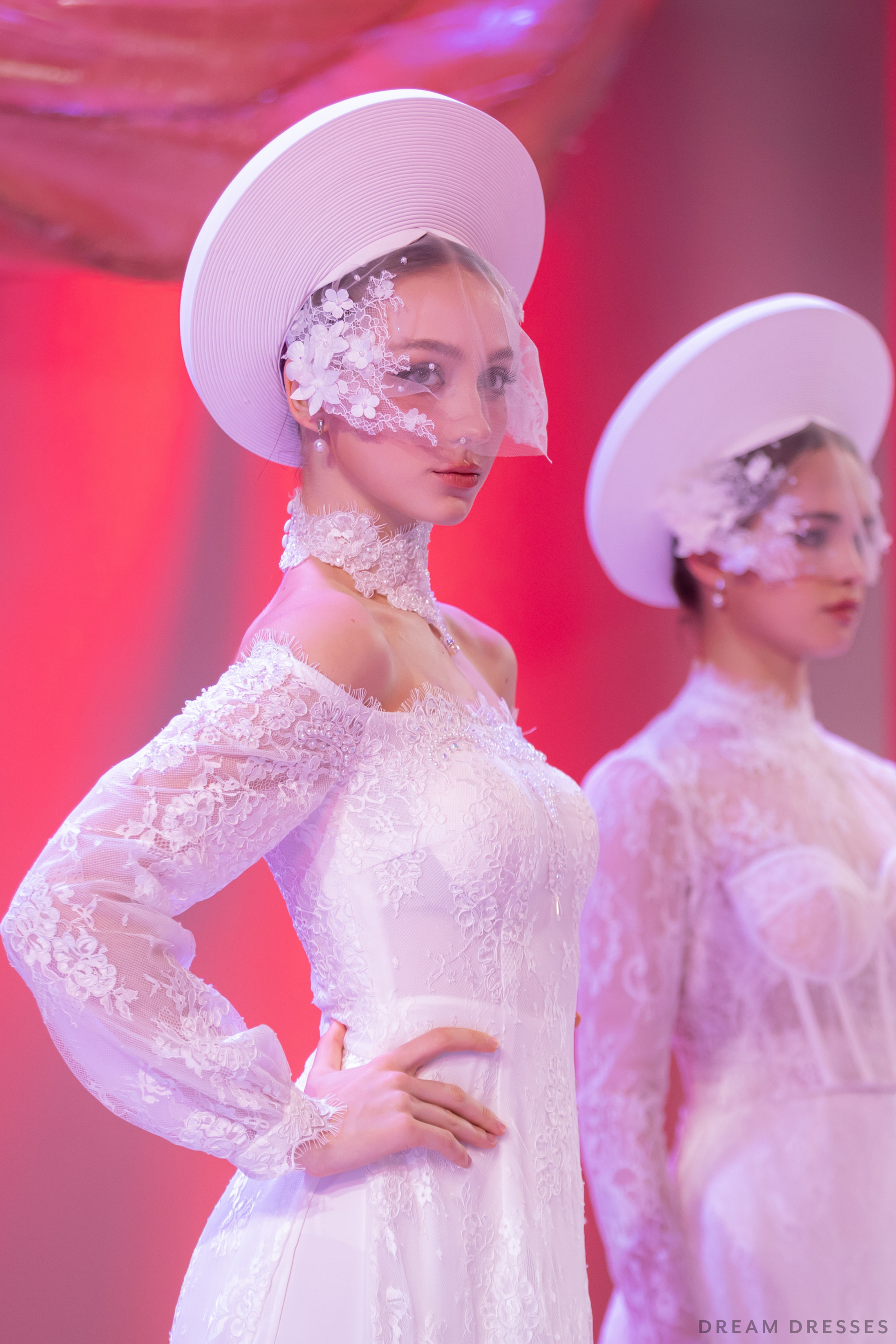 White Bridal Ao Dai | Modern Vietnamese Bridal Dress with French Lace (#MAGNOLIA) - Dream Dresses by P.M.N.