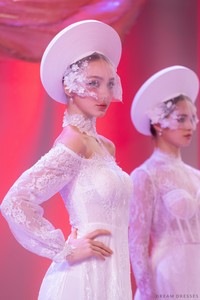 White Bridal Ao Dai | Modern Vietnamese Bridal Dress with French Lace (#MAGNOLIA) - Dream Dresses by P.M.N.