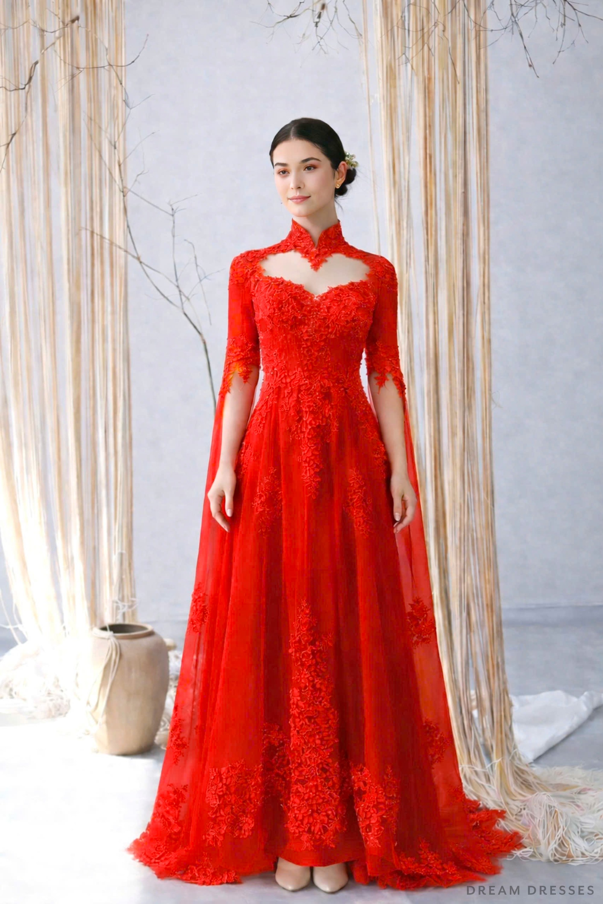 Red Bridal Ao Dai | Lace Vietnamese Bridal Dress (#HANLYN)