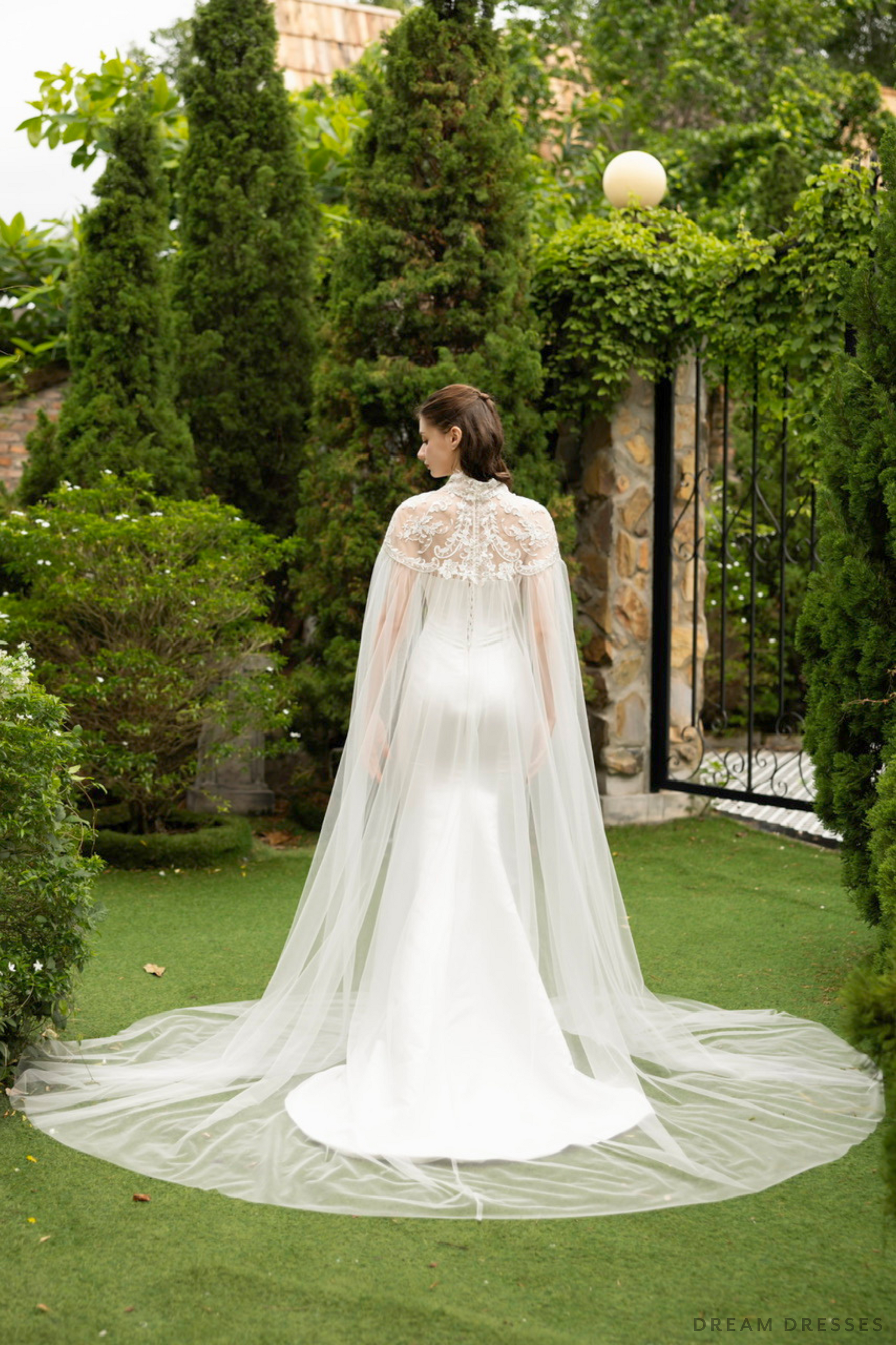 High Neck Cathedral Bridal Cape (#MIKAYLEE) - Dream Dresses by P.M.N.