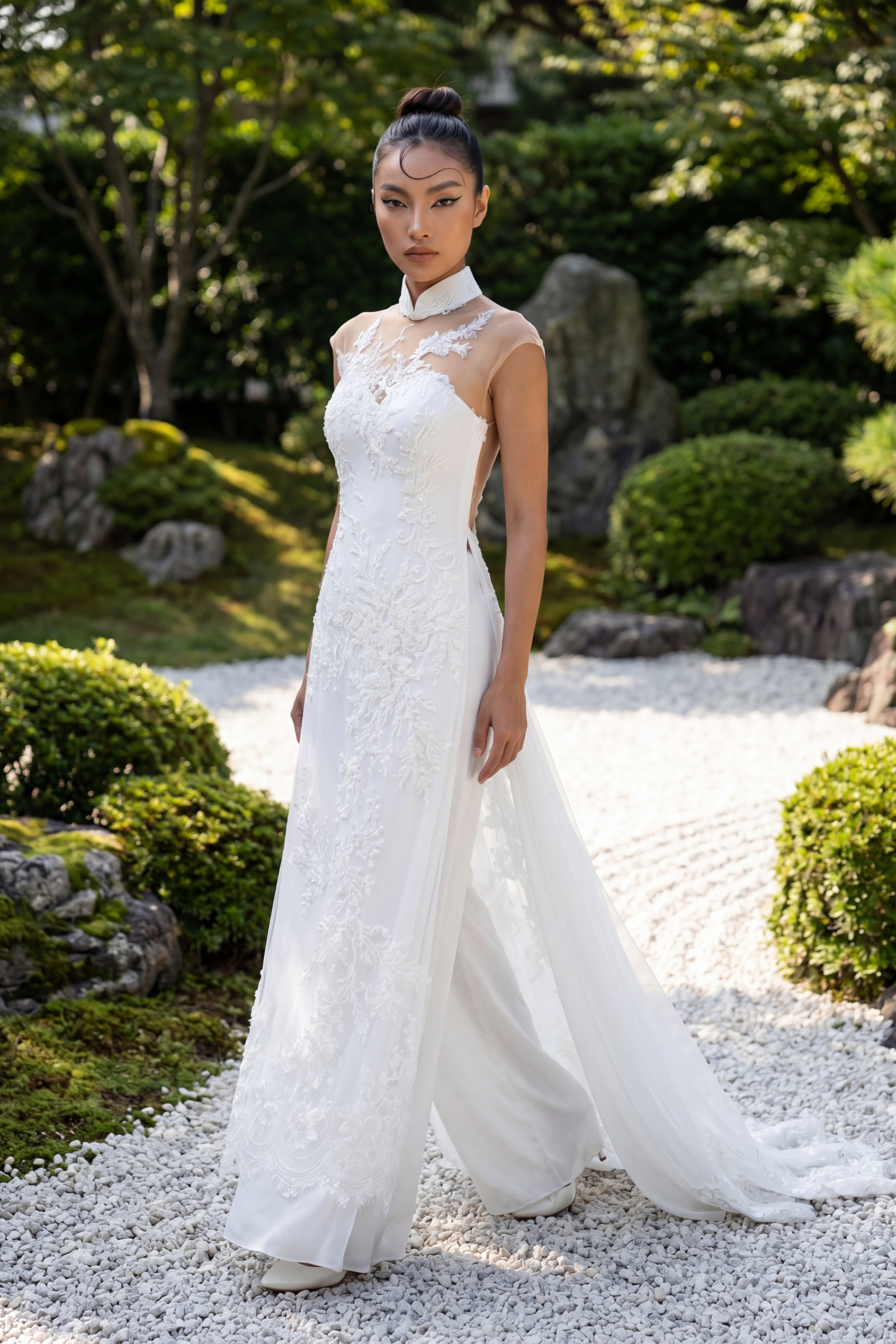 White Bridal Ao Dai | Modern Vietnamese Bridal Dress (#YING)
