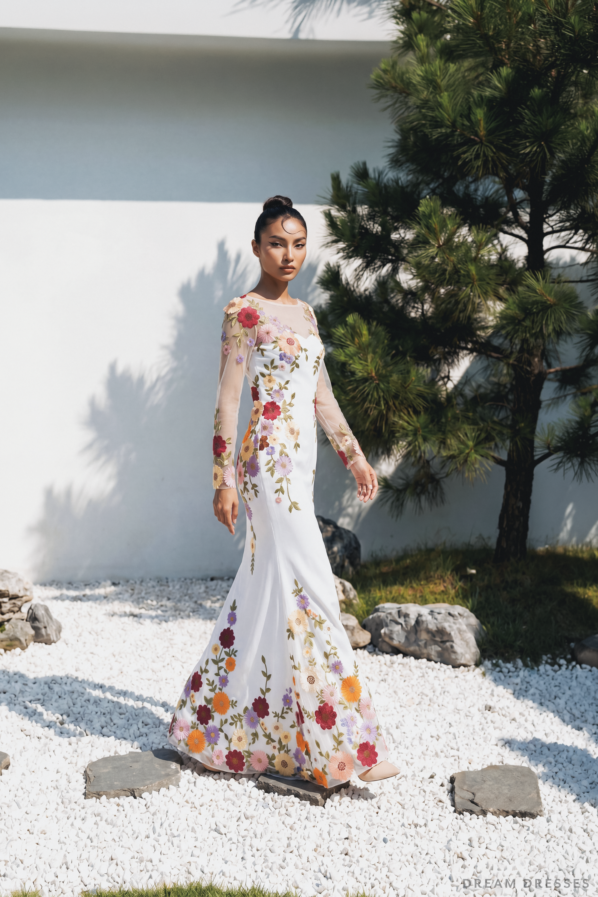 Floral Embroidered Long Sleeve Gown (#YULISA)