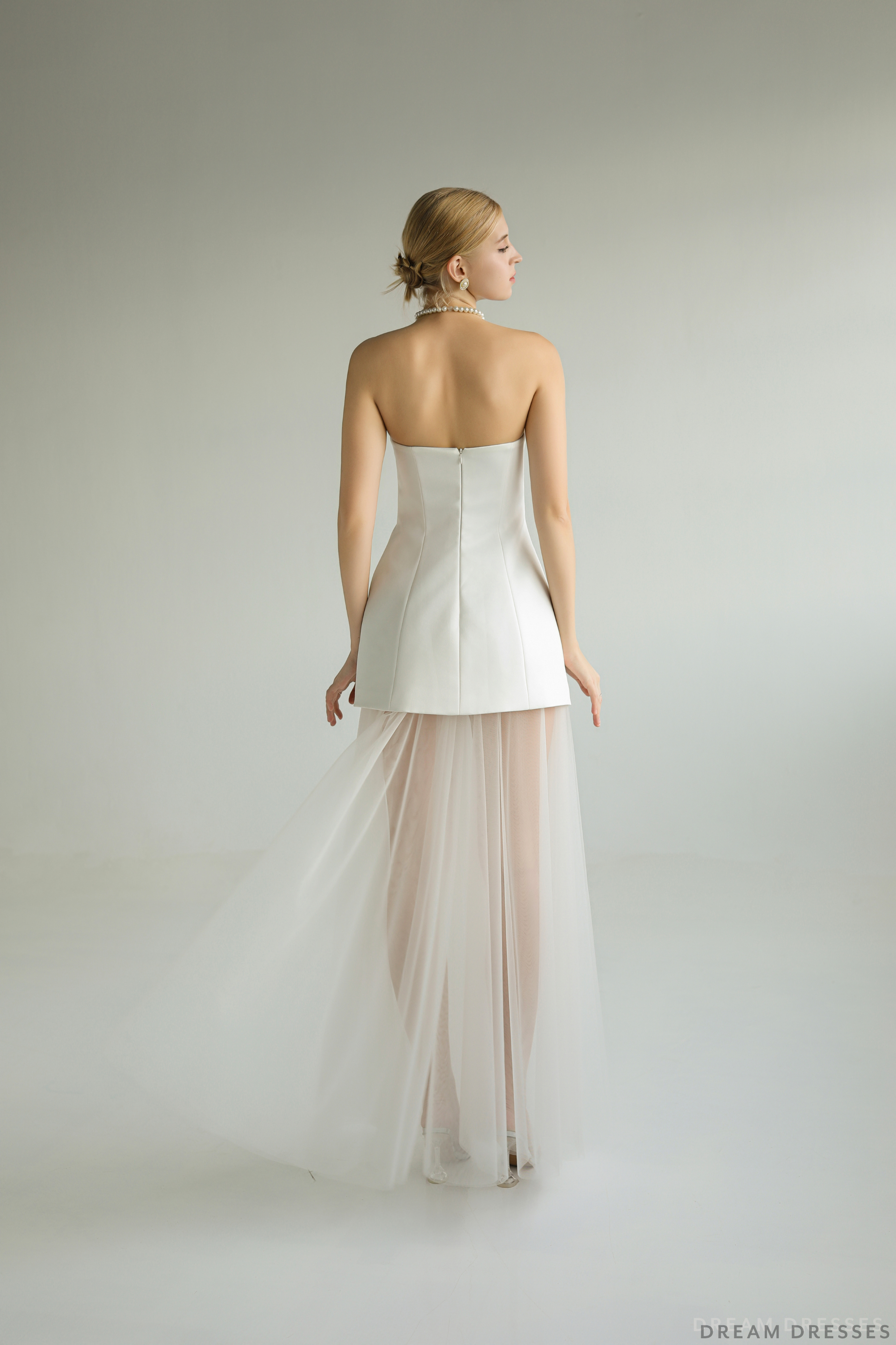 bridal shower dress near me DreamDress By PMN Floriane Bridesmaid Dress Strapless Sheer Tulle Layers Bottom Fully Lined Bodice Sleeveless