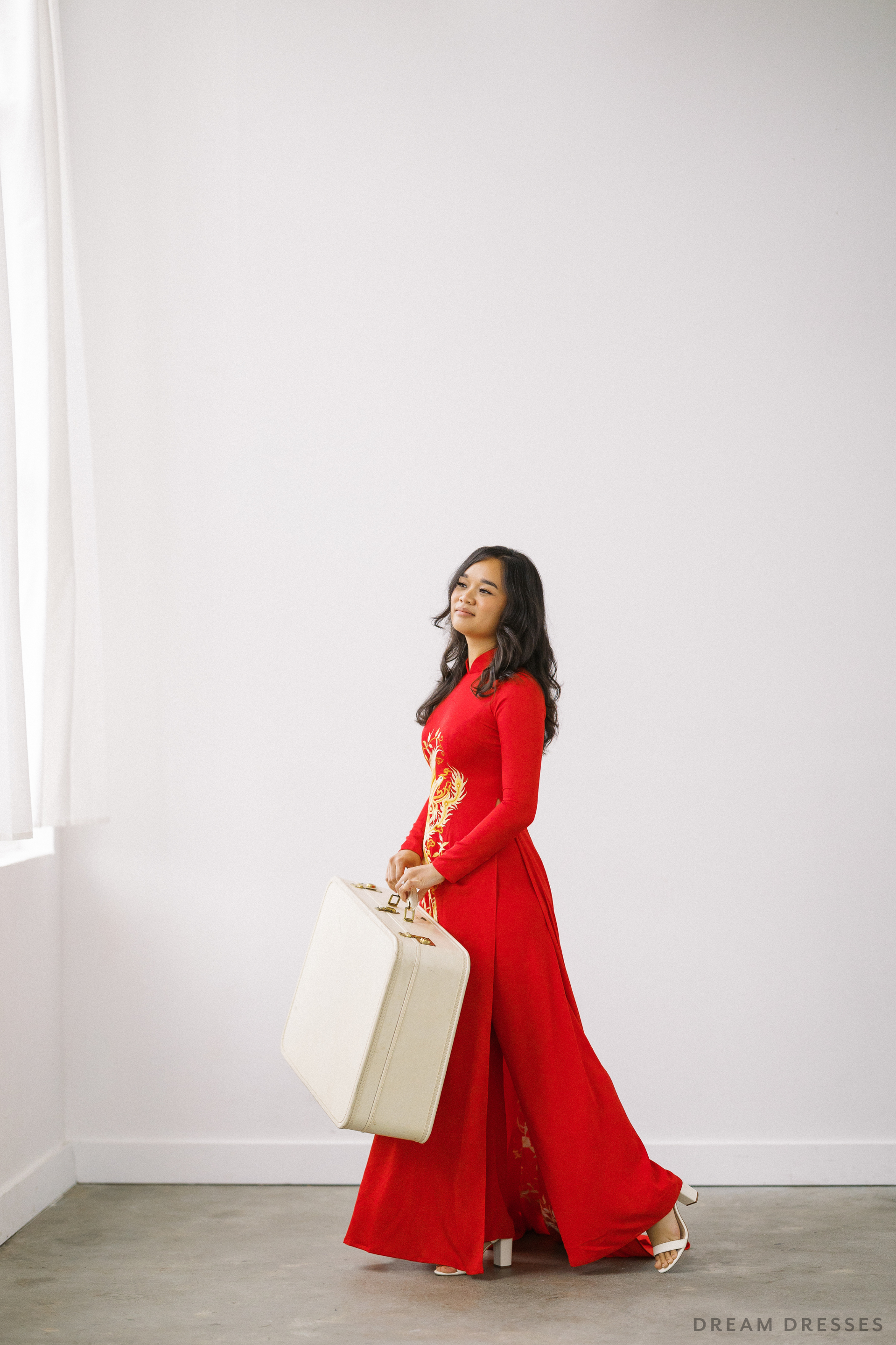 Phoenix Embroidery Red Bridal Ao Dai (#PING)