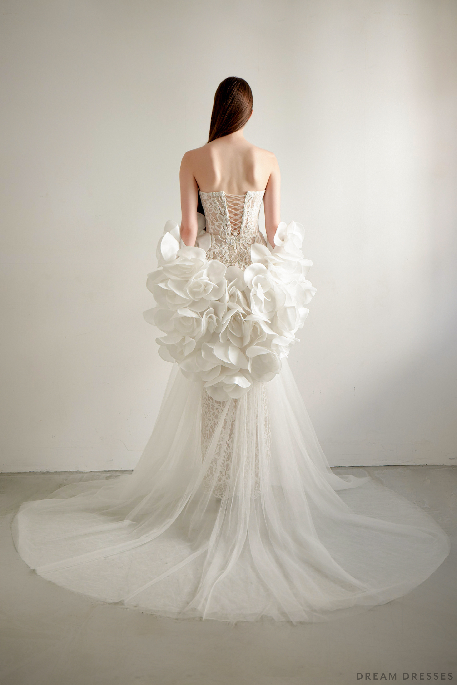 Haute Couture Wedding Cape with Flowers (#ORALIE) - Dream Dresses by P.M.N.