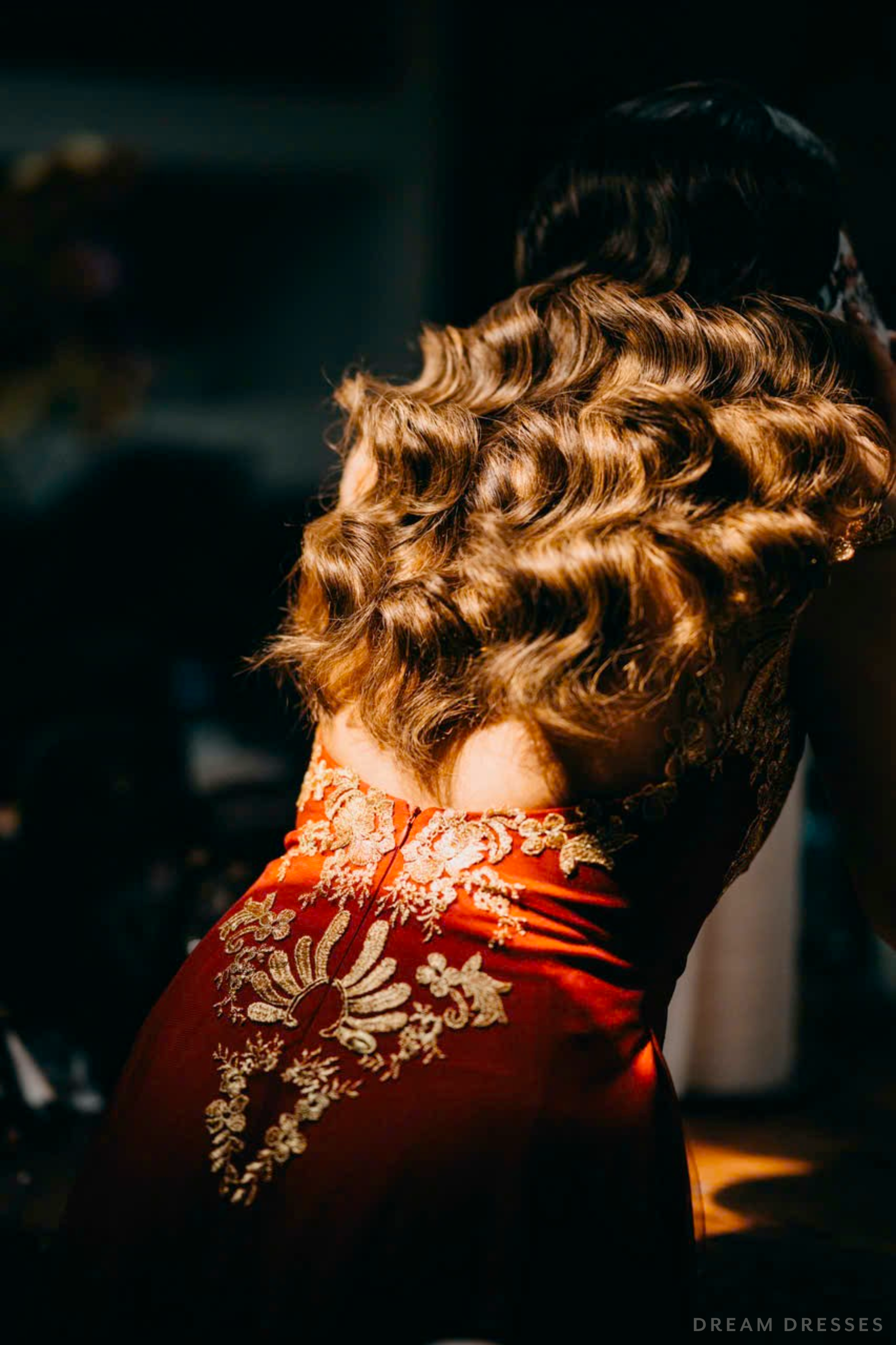 Red Bridal Ao Dai with Gold Lace | Vietnamese Bridal Dress (#NELLY)