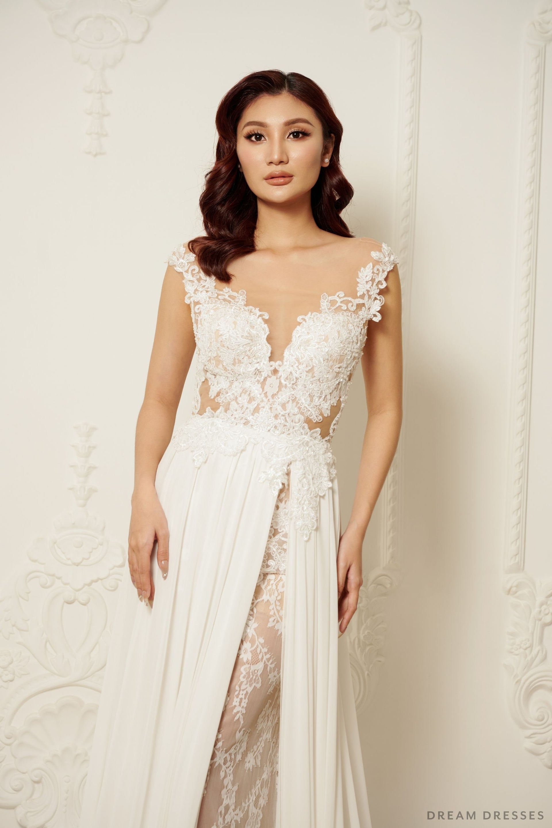 Lace and Chiffon Wedding Dress (#INAYA) - Dream Dresses by P.M.N.