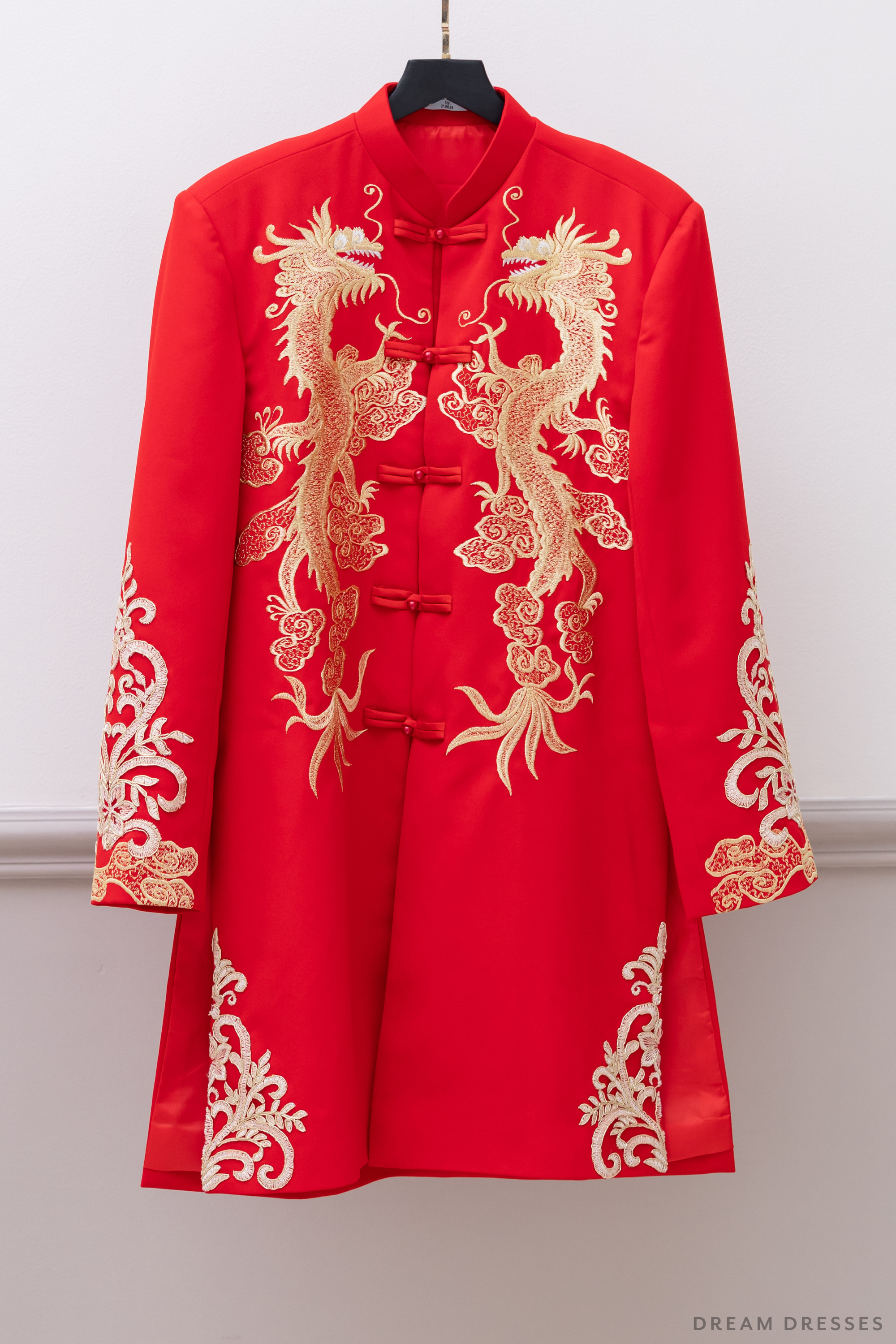 Red and Gold Groom Jacket with Dragon Embroidery| Red Chinese Tang Suit (#Khang)