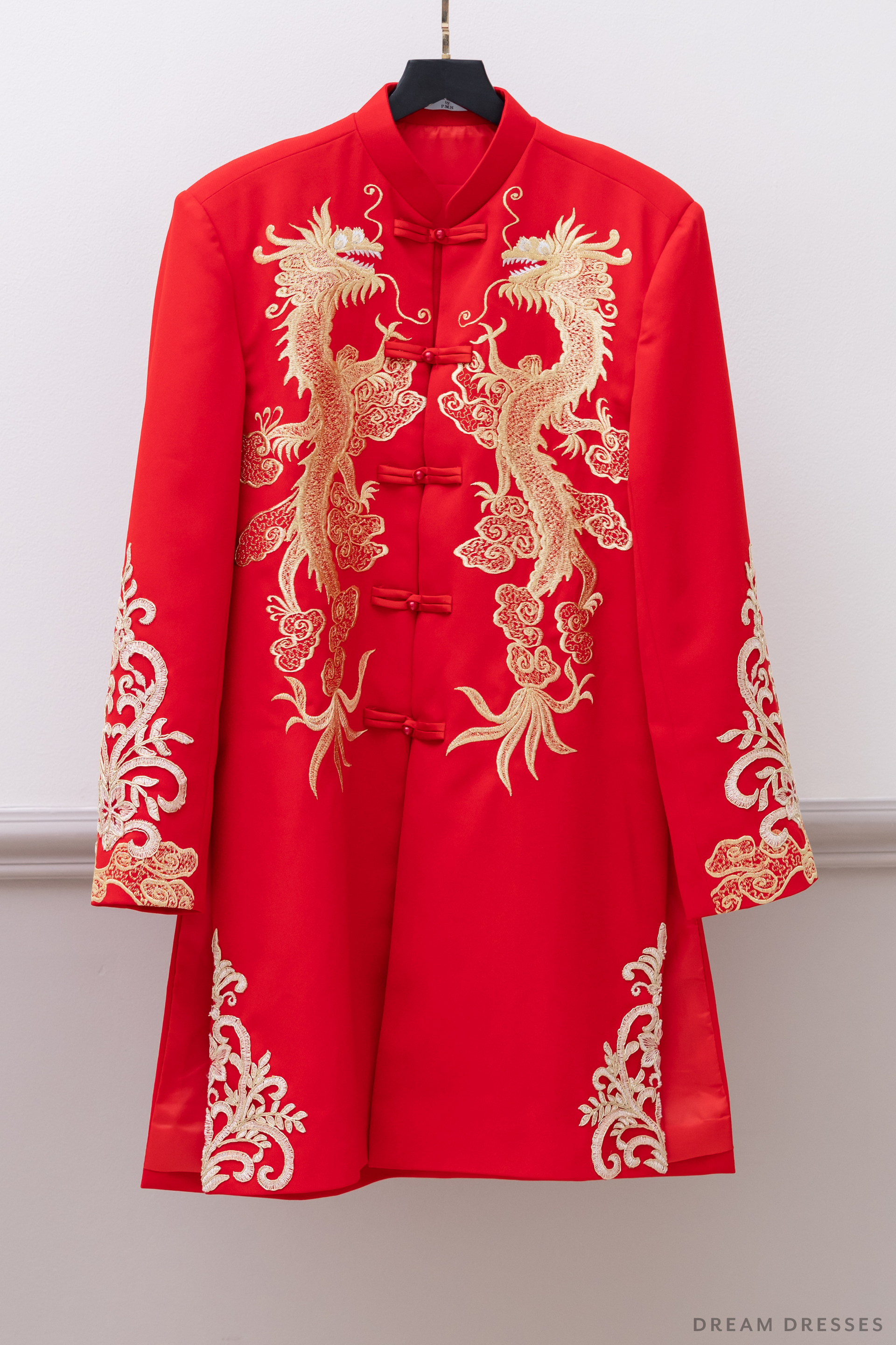 Red and Gold Groom Jacket with Dragon Embroidery| Red Chinese Tang Suit (#Khang) - Dream Dresses by P.M.N.