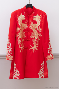 Red and Gold Groom Jacket with Dragon Embroidery| Red Chinese Tang Suit (#Khang) - Dream Dresses by P.M.N.
