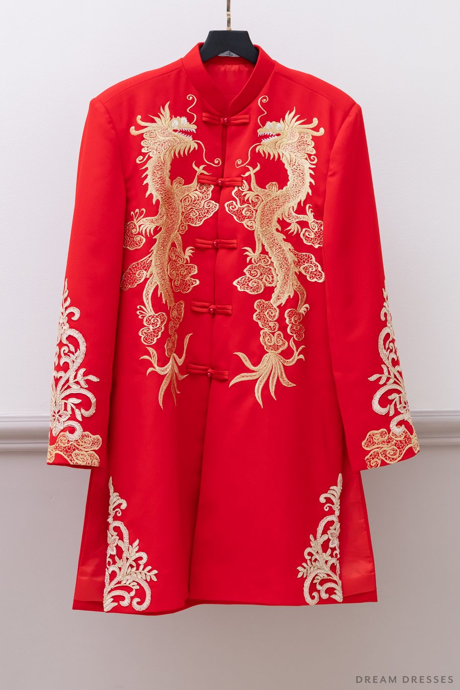 Red and Gold Groom Jacket with Dragon Embroidery| Red Chinese Tang Suit (#Khang) - Dream Dresses by P.M.N.