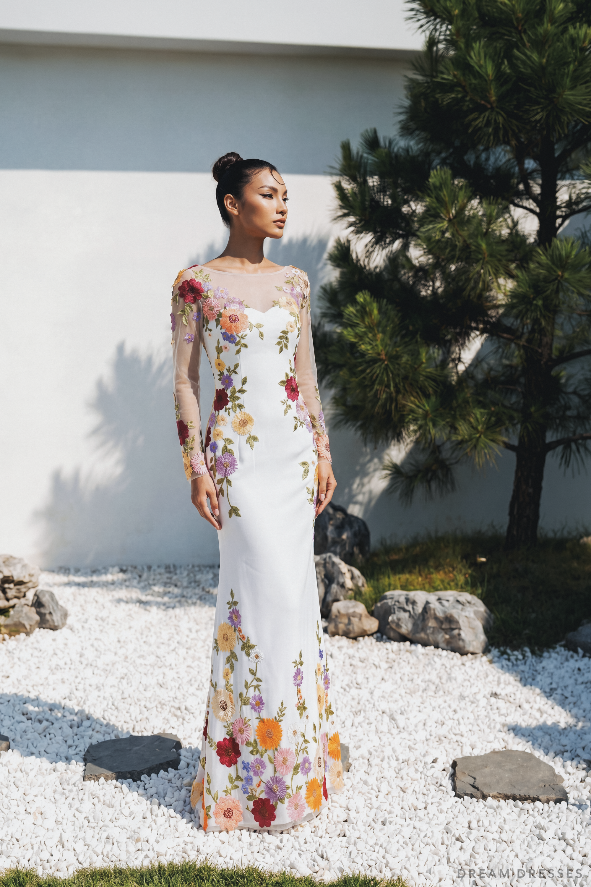 Floral Embroidered Long Sleeve Gown (#YULISA)