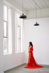 Red and Gold Ao Dai OverCoat | Traditional Vietnamese Bridal OverCoat  (#MYPHUONG) - Dream Dresses by P.M.N.