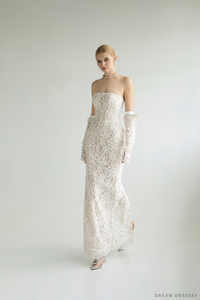 Strapless Lace Wedding Dress with Detachable Sleeves (#MERITA) - Dream Dresses by P.M.N.