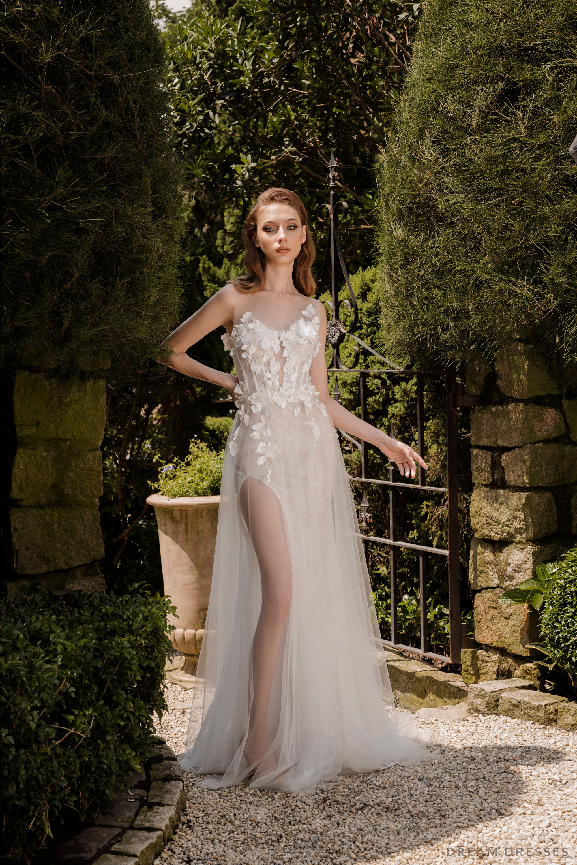 3D Lace Wedding Dress with High Slit (#JUSTYNE)